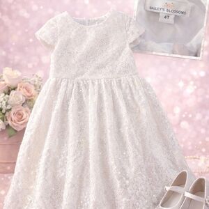 Bailey's Blossoms Sparkling White Kids Formal Dress
